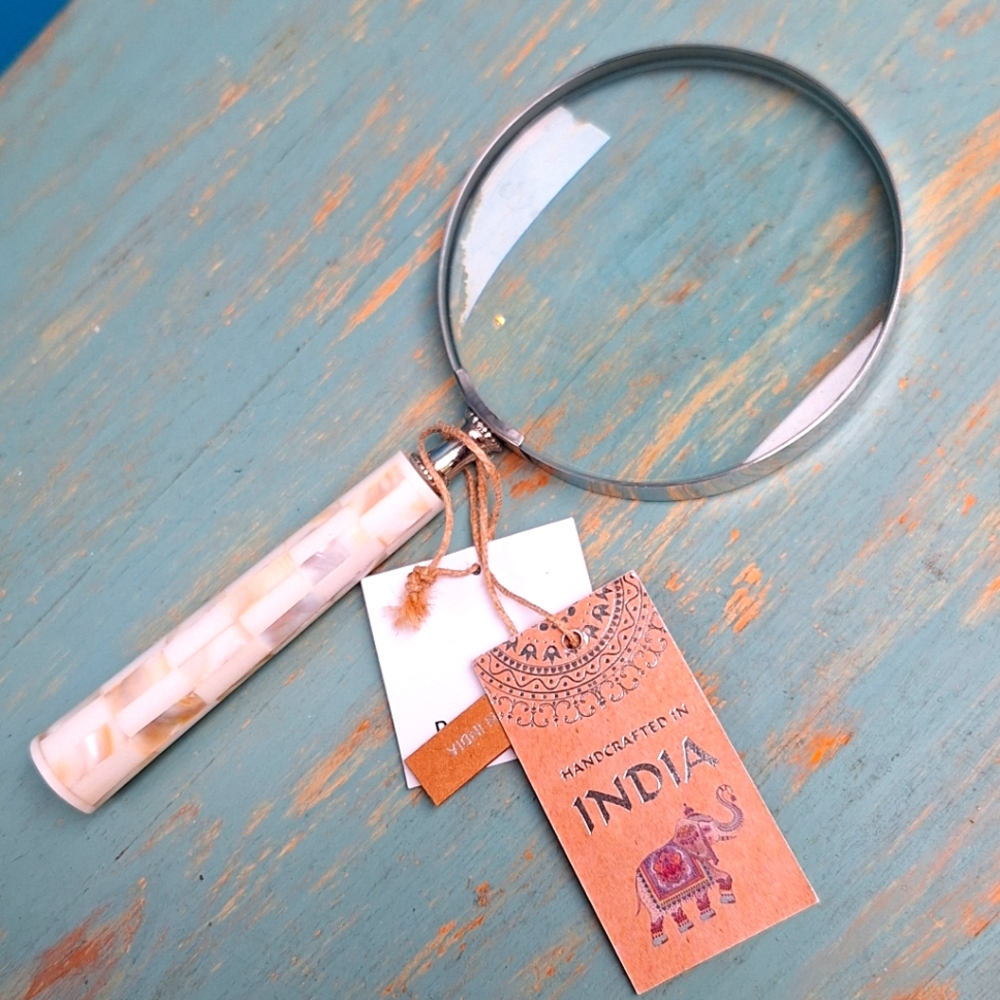 NEW Magnifying Glass Mother of Pearl Handle Gifts Her Him Handmade Natural Stone
